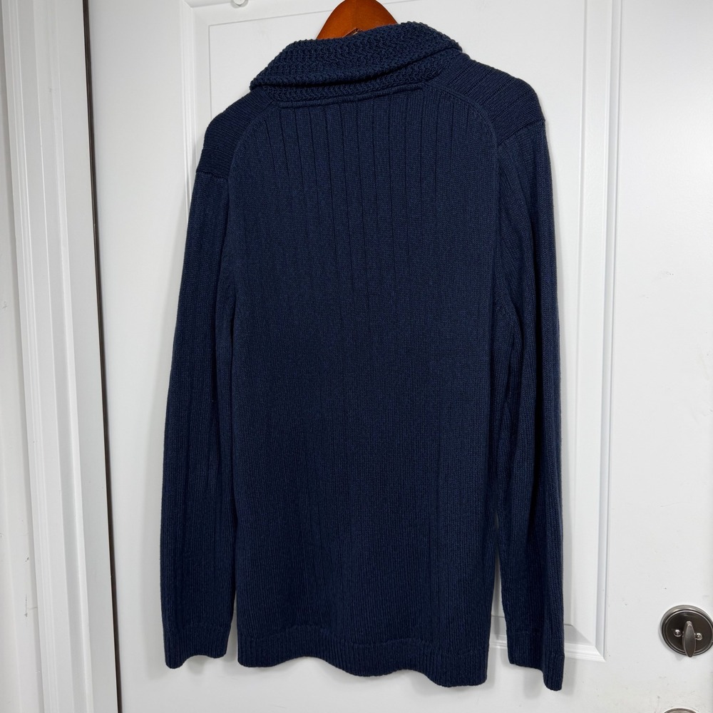 Tasso Elba Mens XL Navy Blue Cotton Ribbed Shawl Collar Button Sweater Pullover - Picture 7 of 7